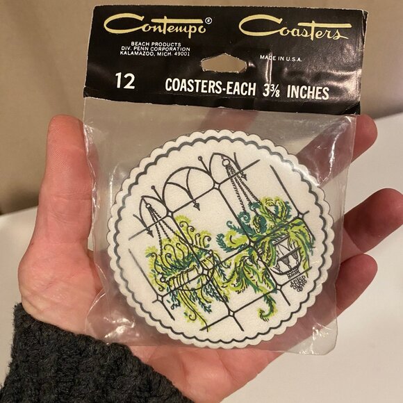 Vintage Contempo Coasters Set of 12 Hanging Plants 3.5" New in Package - Picture 1 of 3